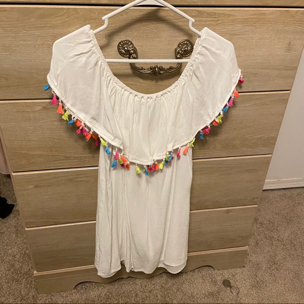 Festive Pom Pom White Dress